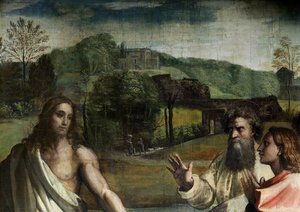La charge du Christ à Saint Pierre (carton pour la chapelle Sixtine) (avant restauration) (détail) - Raffaello Sanzio Raphael